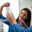 Two researchers looking at a sample