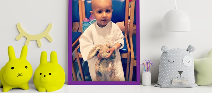 Framed photograph of Edwina during her neuroblastoma (childhood cancer) treatment.