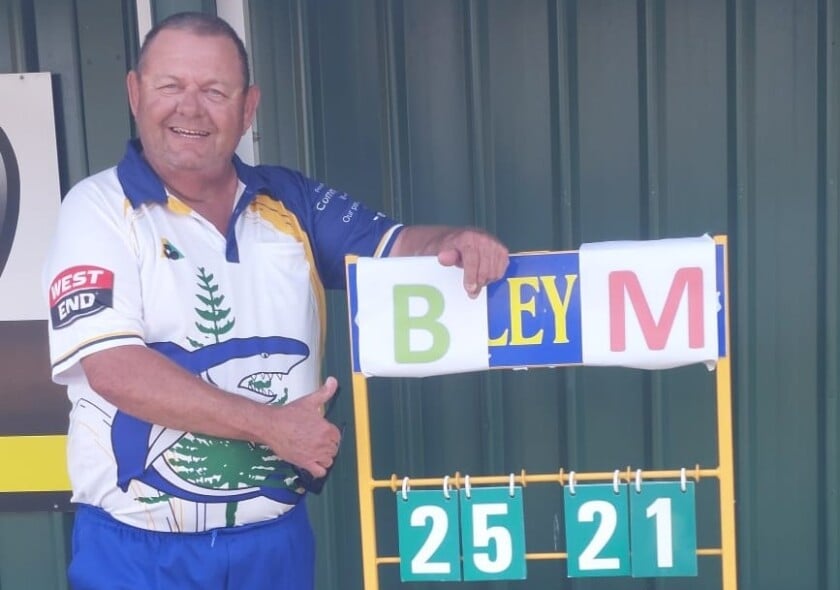 Ian Miller celebrates after winning bowls championship.