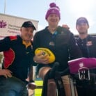 Pedal to Fight Parkinson's ambassador Mark Mickan with SANFL's Brenton Phillips and Jonty Scharenberg.