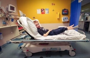 Ethan Andrews in hospital as a result of his juvenile arthritis.